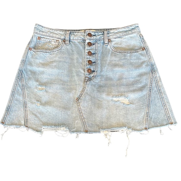 We The Free Button Fly Cut Off Denim Mini Skirt Size 30 - Picture 1 of 8